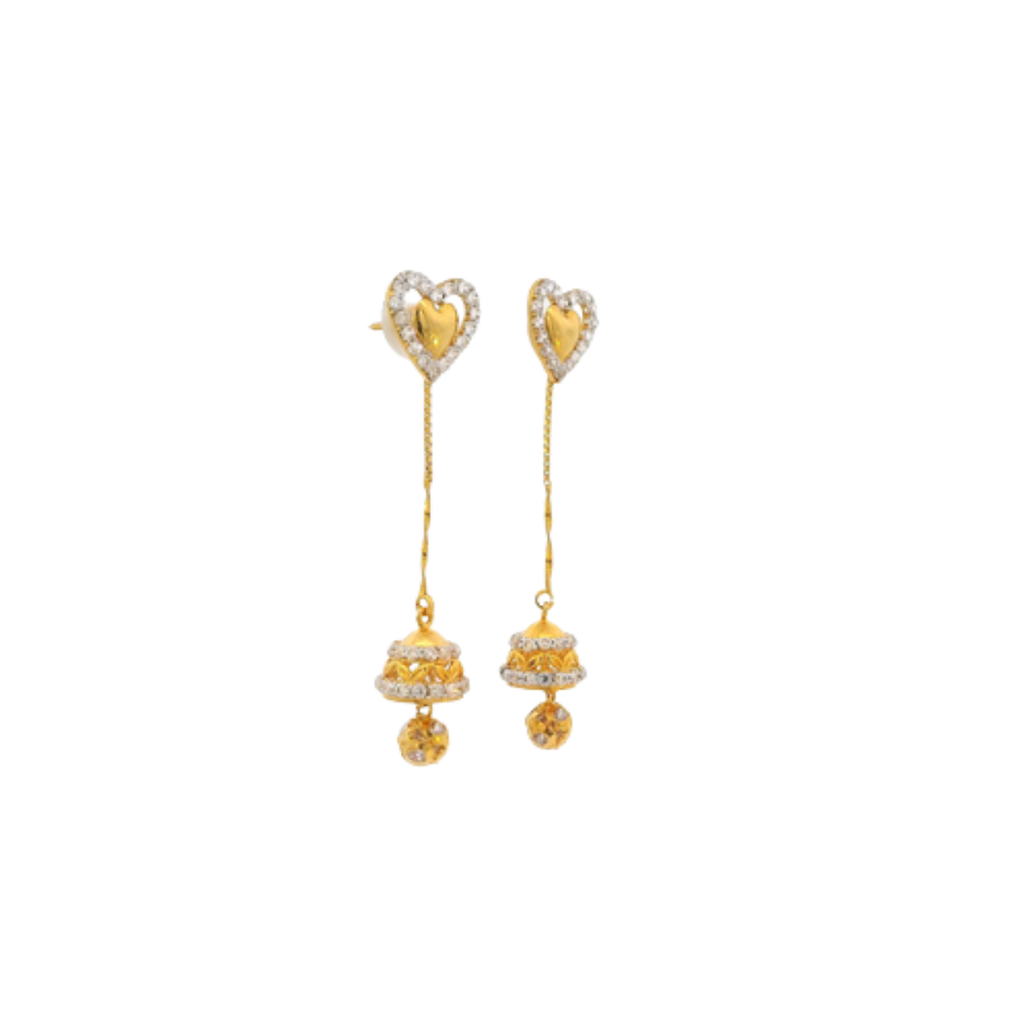 22K Yellow Gold CZ Hanging Earrings | Stylish Fancy Long Drops