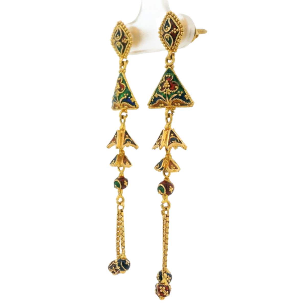 22K Yellow Gold Meenakari Long Earrings | Traditional Designer Drops