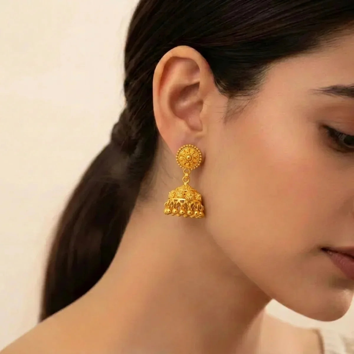 22K Yellow Gold Traditional Jhumki Earrings | Classic Polished Design