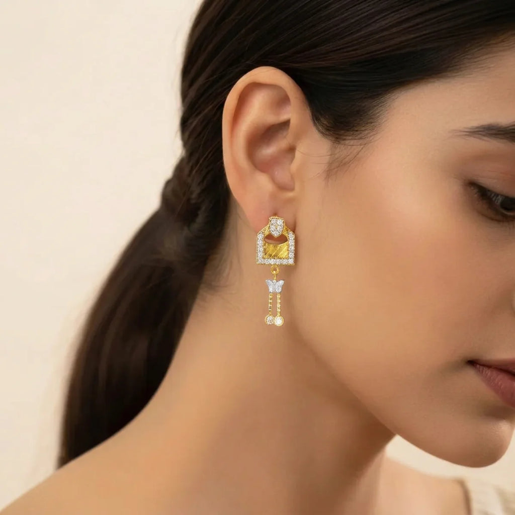 22k Gold Dual-Tone Hanging Earrings with Cubic Zirconia