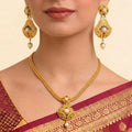 22K Classic Round White Pearl Charm Necklace in Polished Yellow Gold