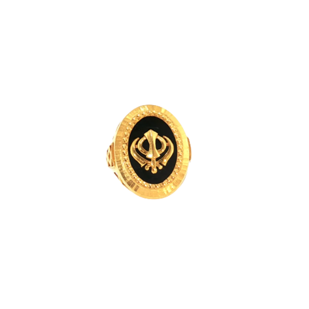 22K Yellow Gold Sikh Style Men’s Ring | Colored Stone Designer Band