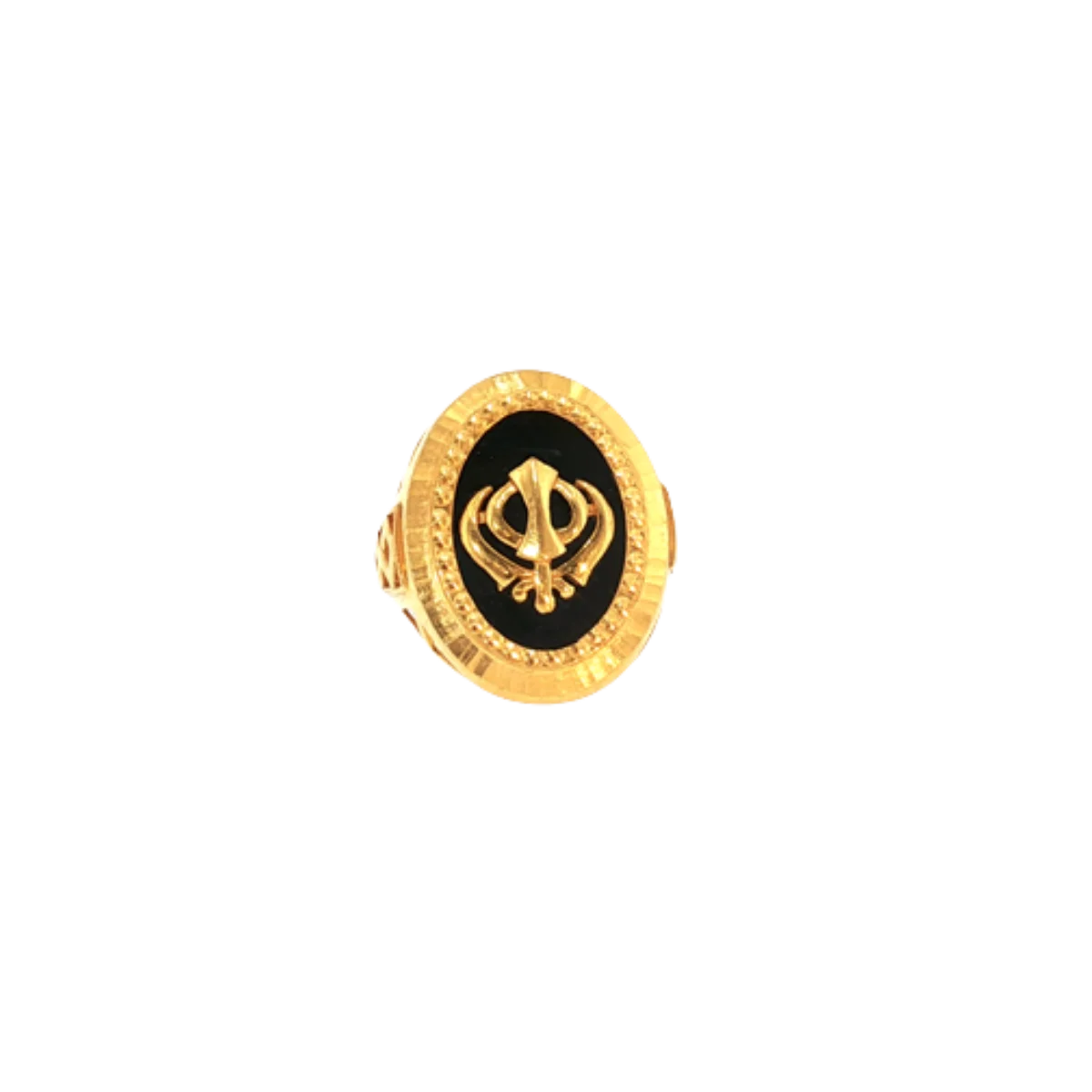 22K Yellow Gold Sikh Style Men’s Ring | Colored Stone Designer Band