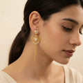 22K Yellow Gold CZ Long Earrings | Elegant Stone Drop Design