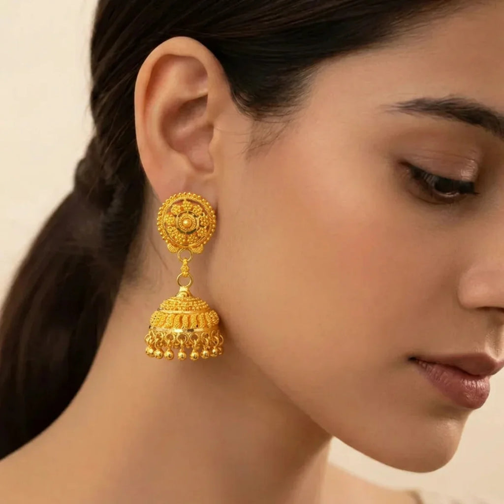 22K Yellow Gold Hanging Earrings – Screw Back