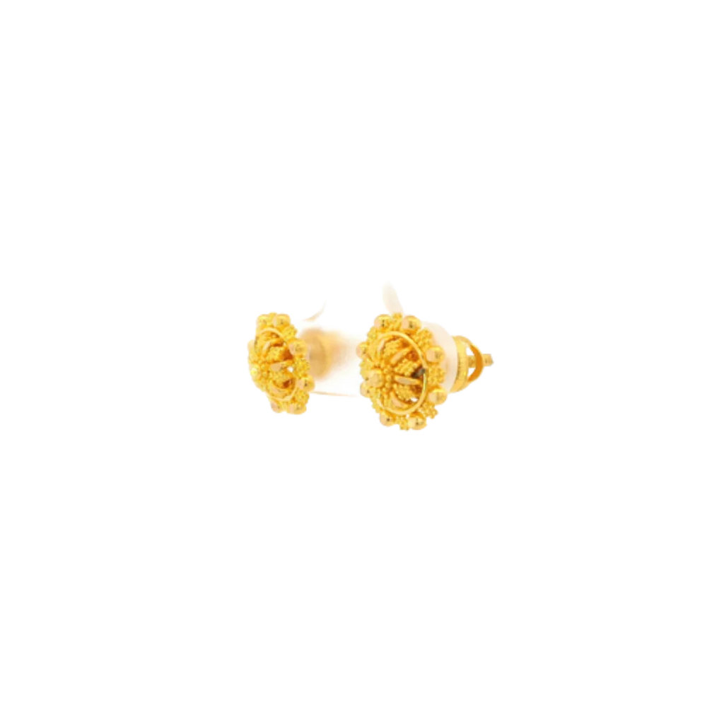 22K Yellow Gold Traditional Stud Earrings | Lightweight Polished Tops