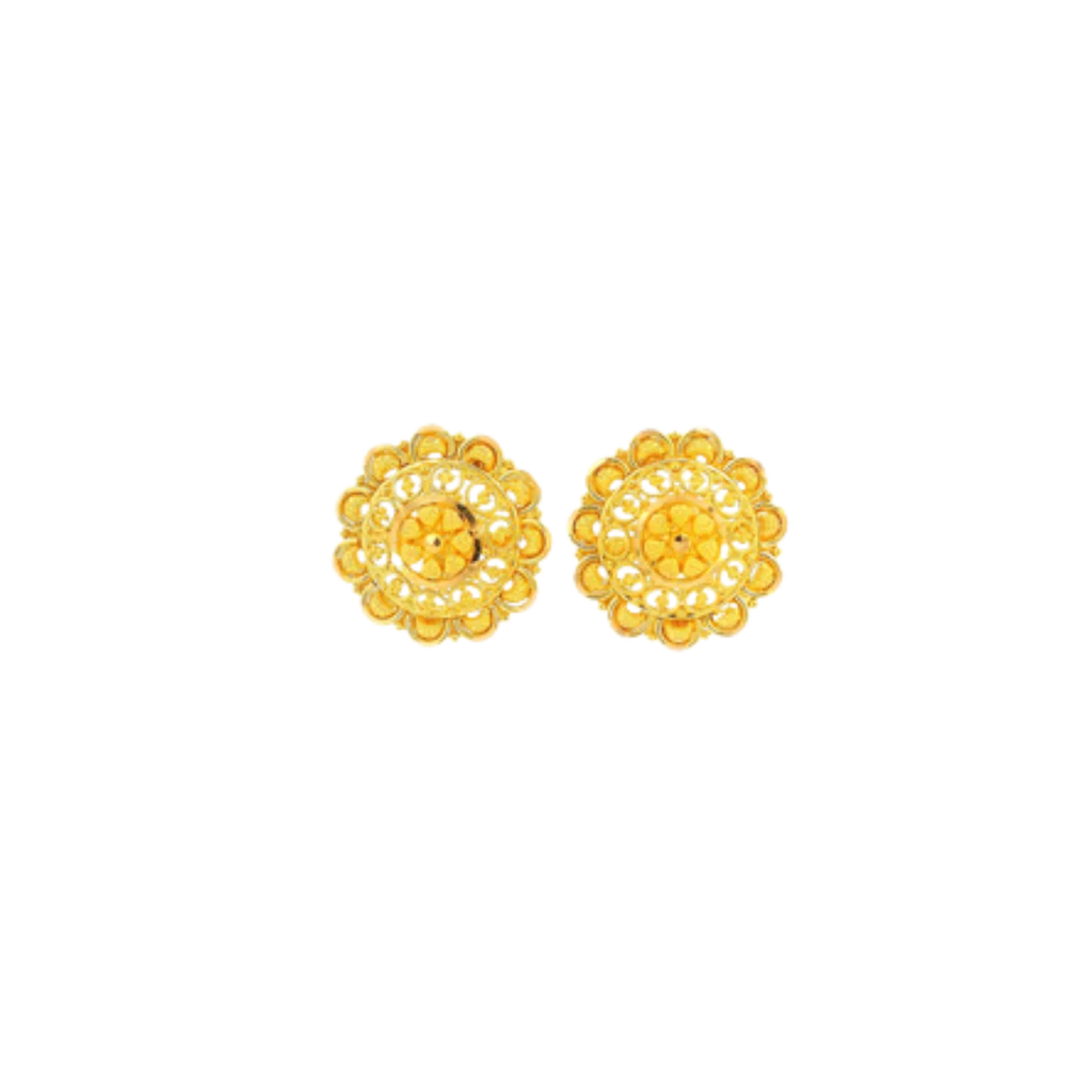 22K Yellow Gold Traditional Stud Earrings | Classic Polished Tops