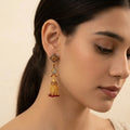 22K Yellow Gold Stone Jhumki Earrings | Elegant Traditional Design