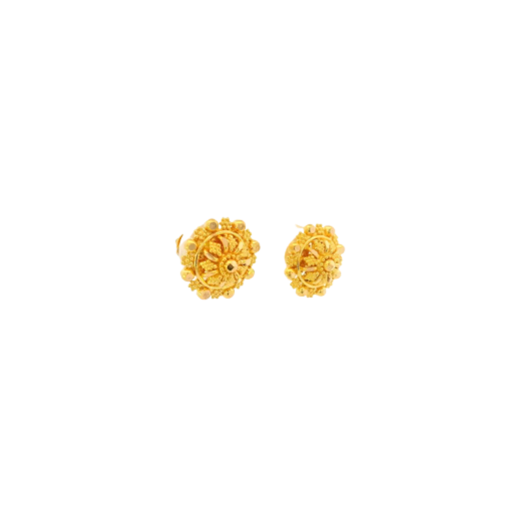 22K Yellow Gold Traditional Stud Earrings | Lightweight Polished Tops