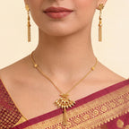 22K Dual Layered Yellow Gold Bar and Disc Pendant Necklace