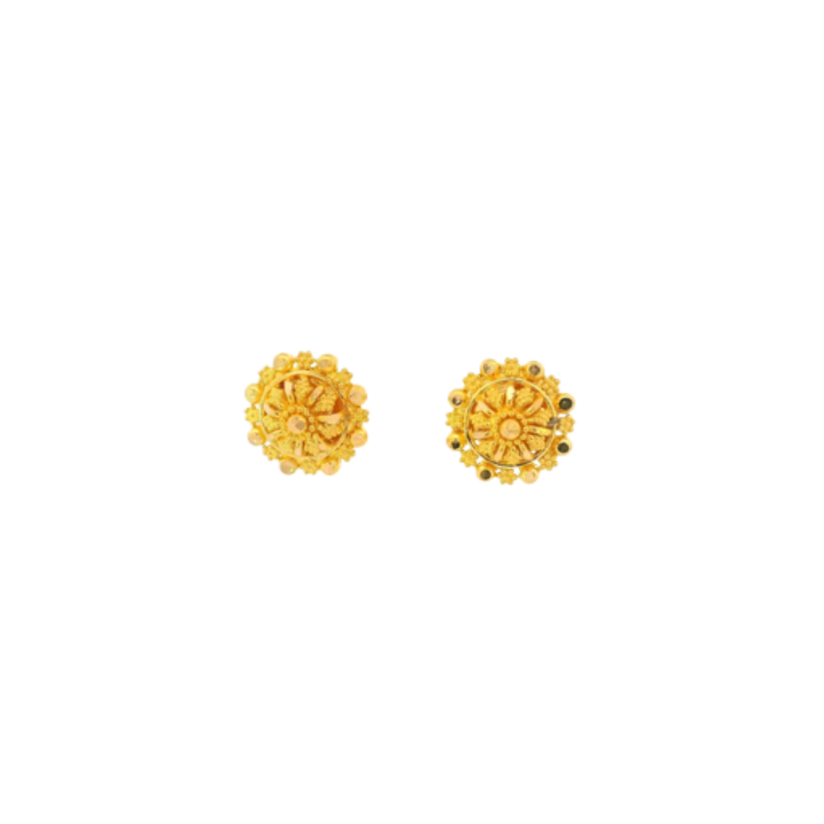 22K Yellow Gold Traditional Stud Earrings | Lightweight Polished Tops