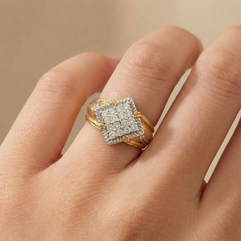 14K Yellow and White Gold Diamond Ring with 0.58 CT Diamond