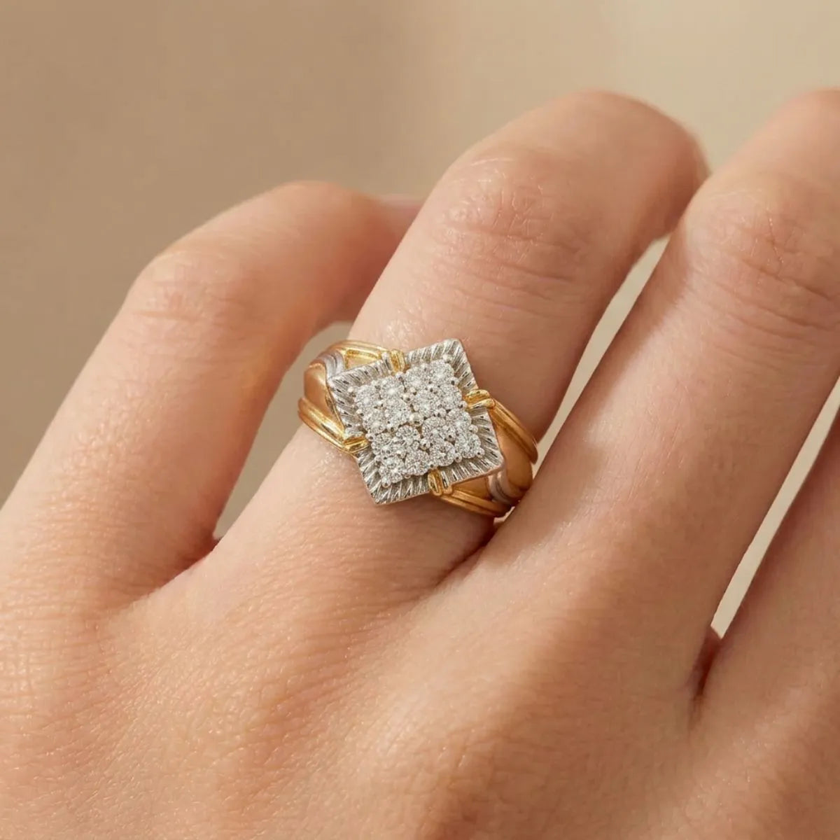 14K Yellow and White Gold Diamond Ring with 0.58 CT Diamond