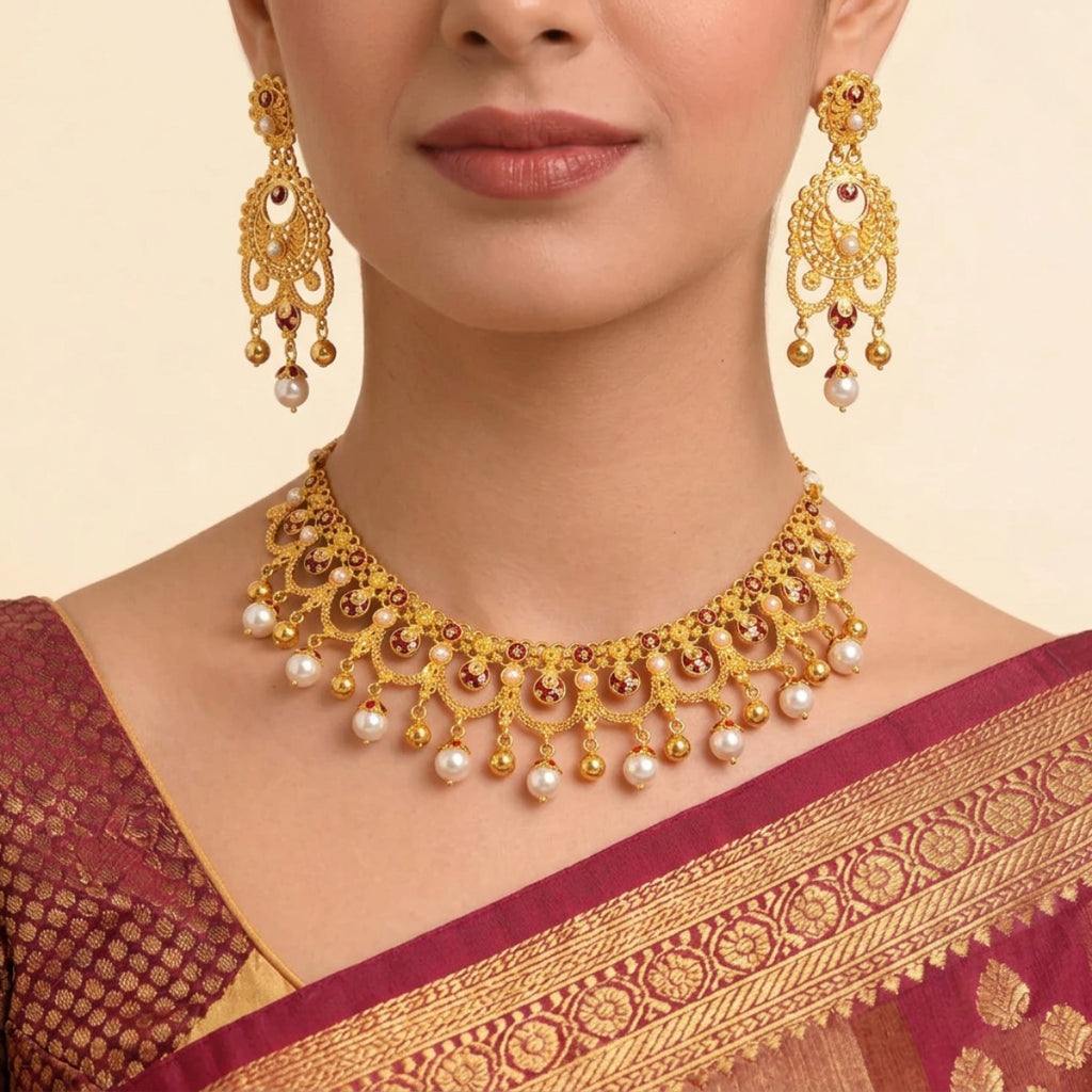 22K Classic Luster Round Pearl Bead Necklace in Yellow Gold