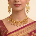 22K Classic Luster Round Pearl Bead Necklace in Yellow Gold