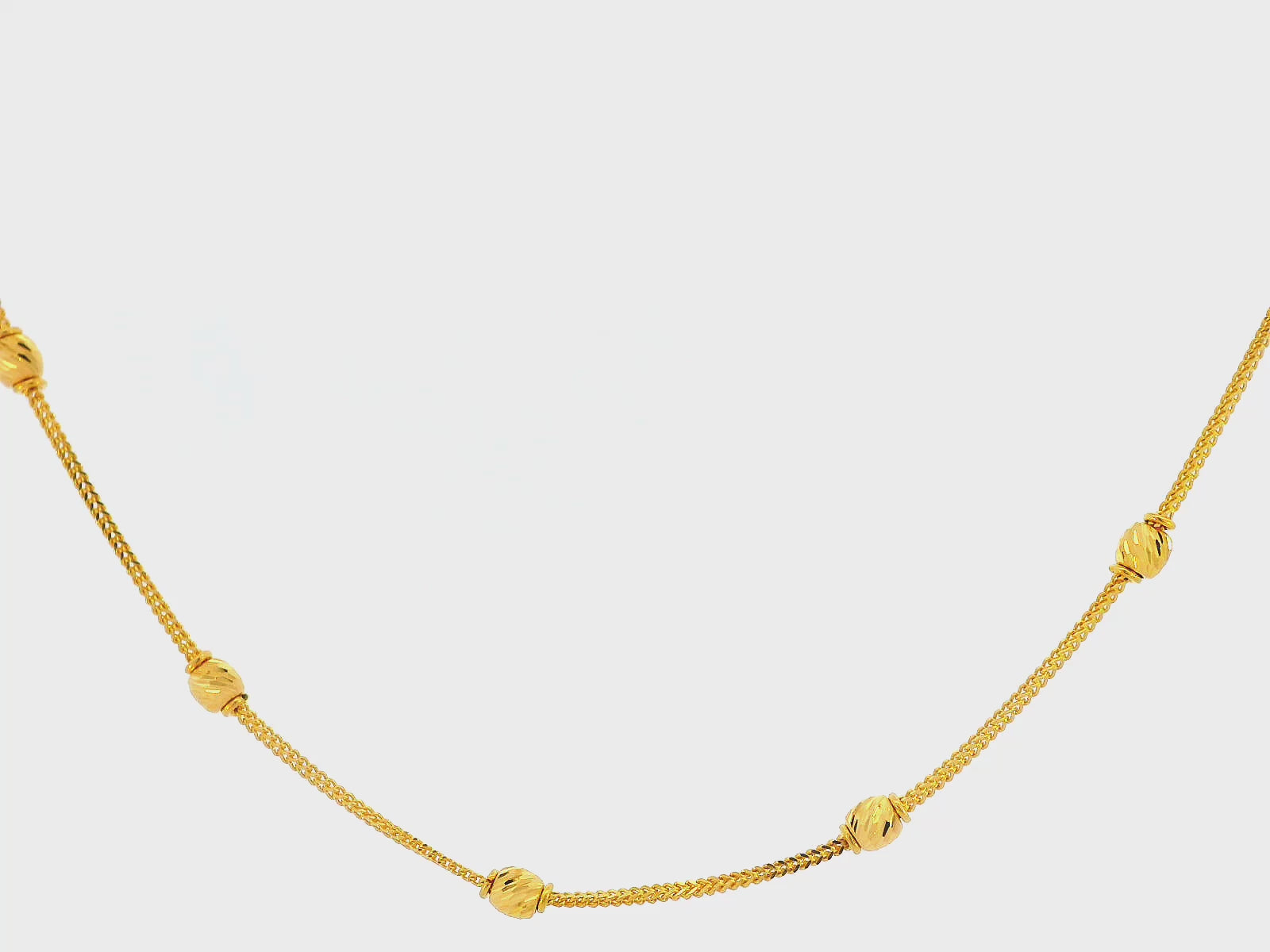 22K Yellow Gold Beaded Necklace with 20-Inch Length