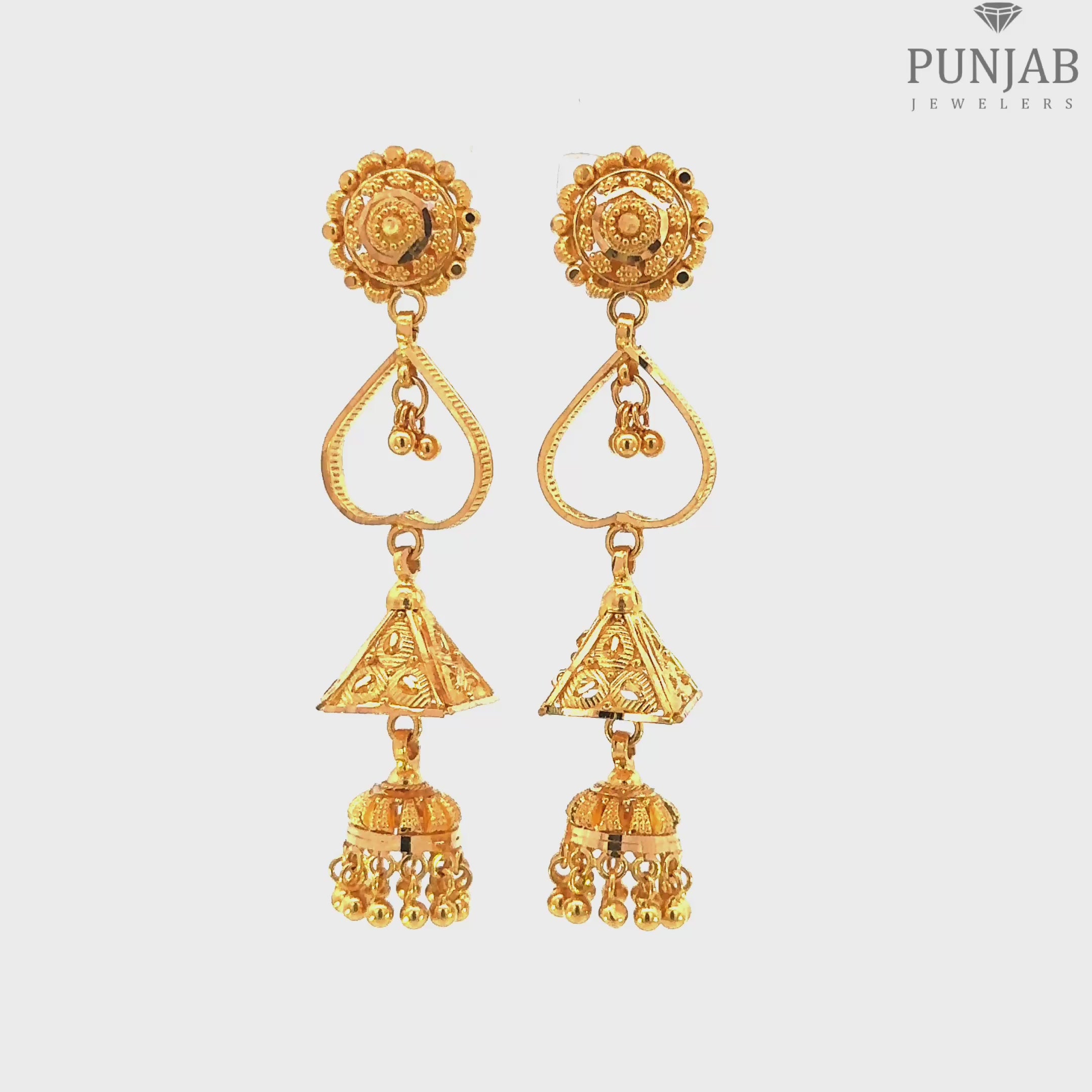 22K Yellow Gold Hanging Earrings with Screw Back