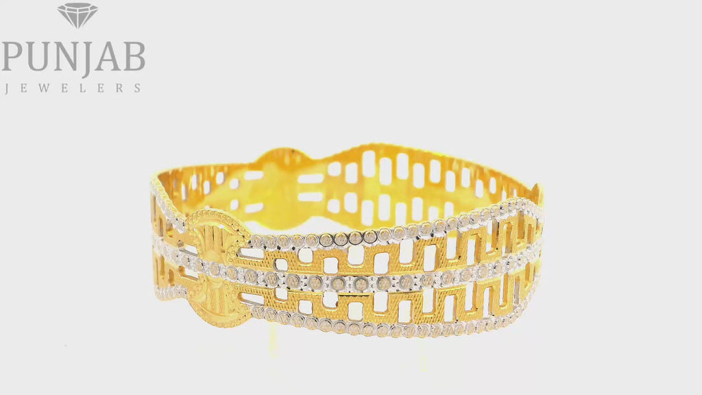 22K Yellow Gold Two Tone Bangles – Elegant Dual Finish Design