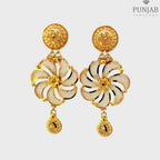 22K Yellow Gold Floral Hanging Earrings with Teardrop Charm