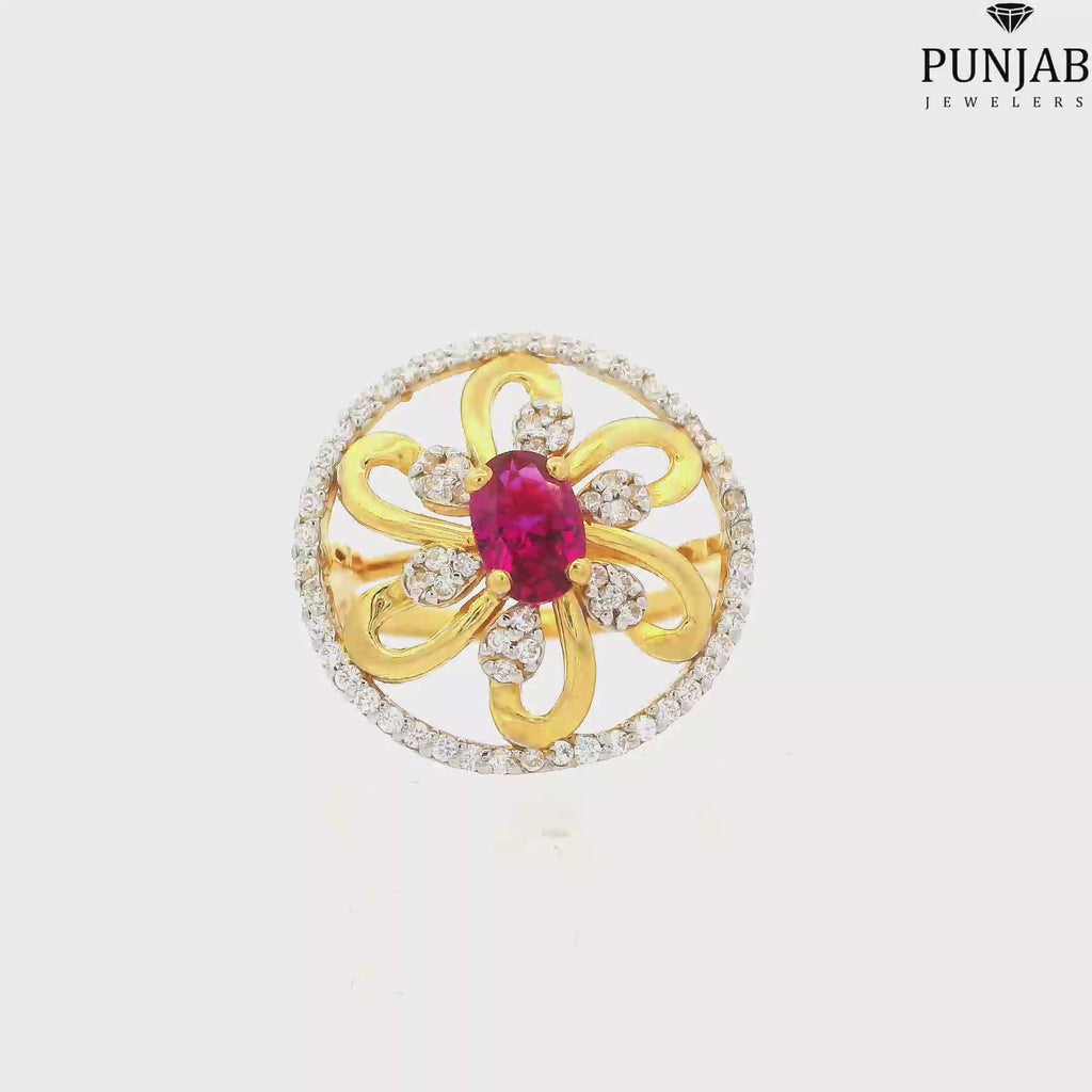 22K Yellow Gold Fancy Ring with Colored Stone