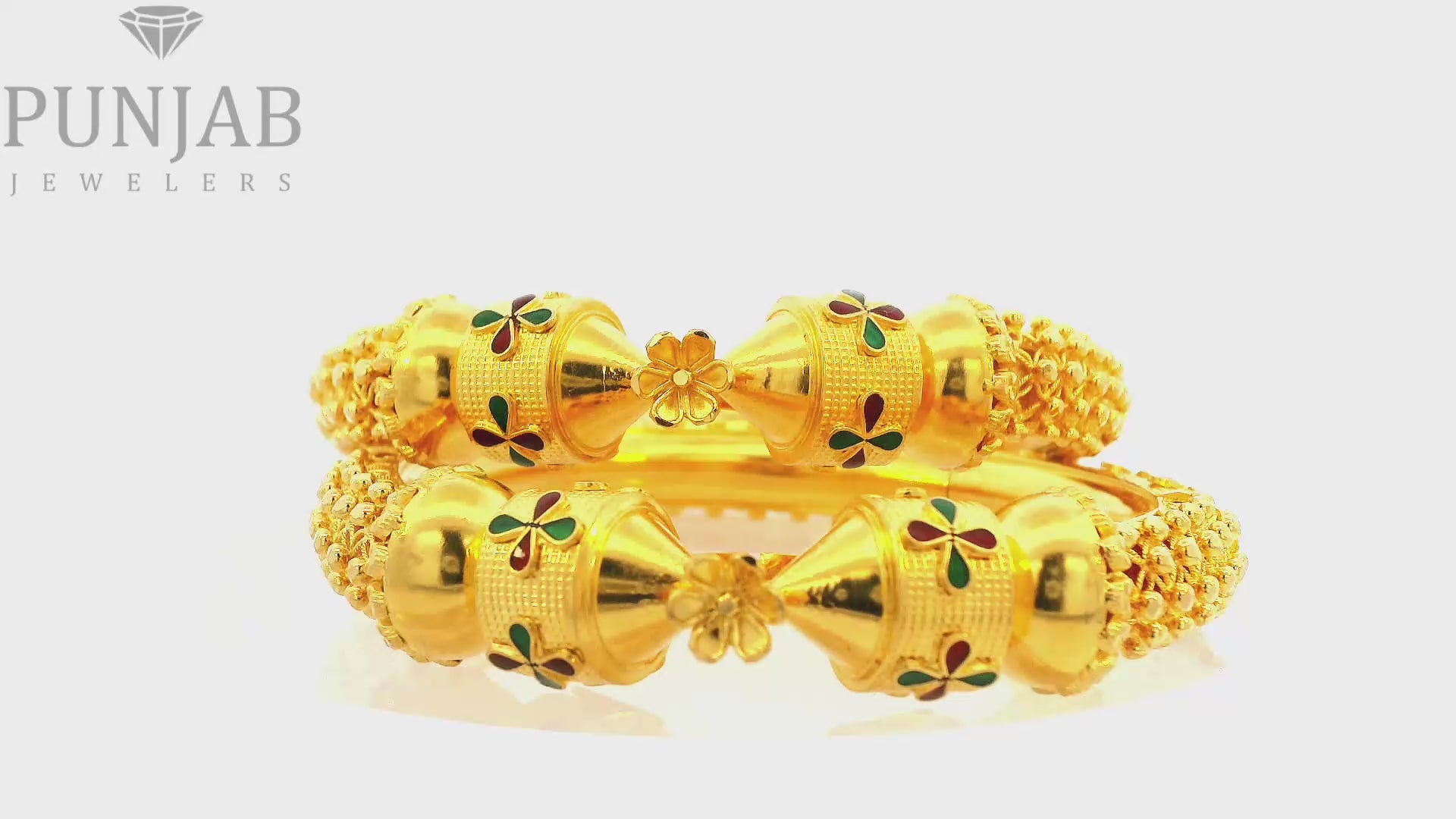 22K Yellow Gold Meenakari Screw Open Bangles