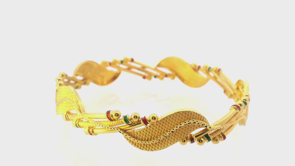 22K Yellow Gold Bangle with Meenakari Detailing
