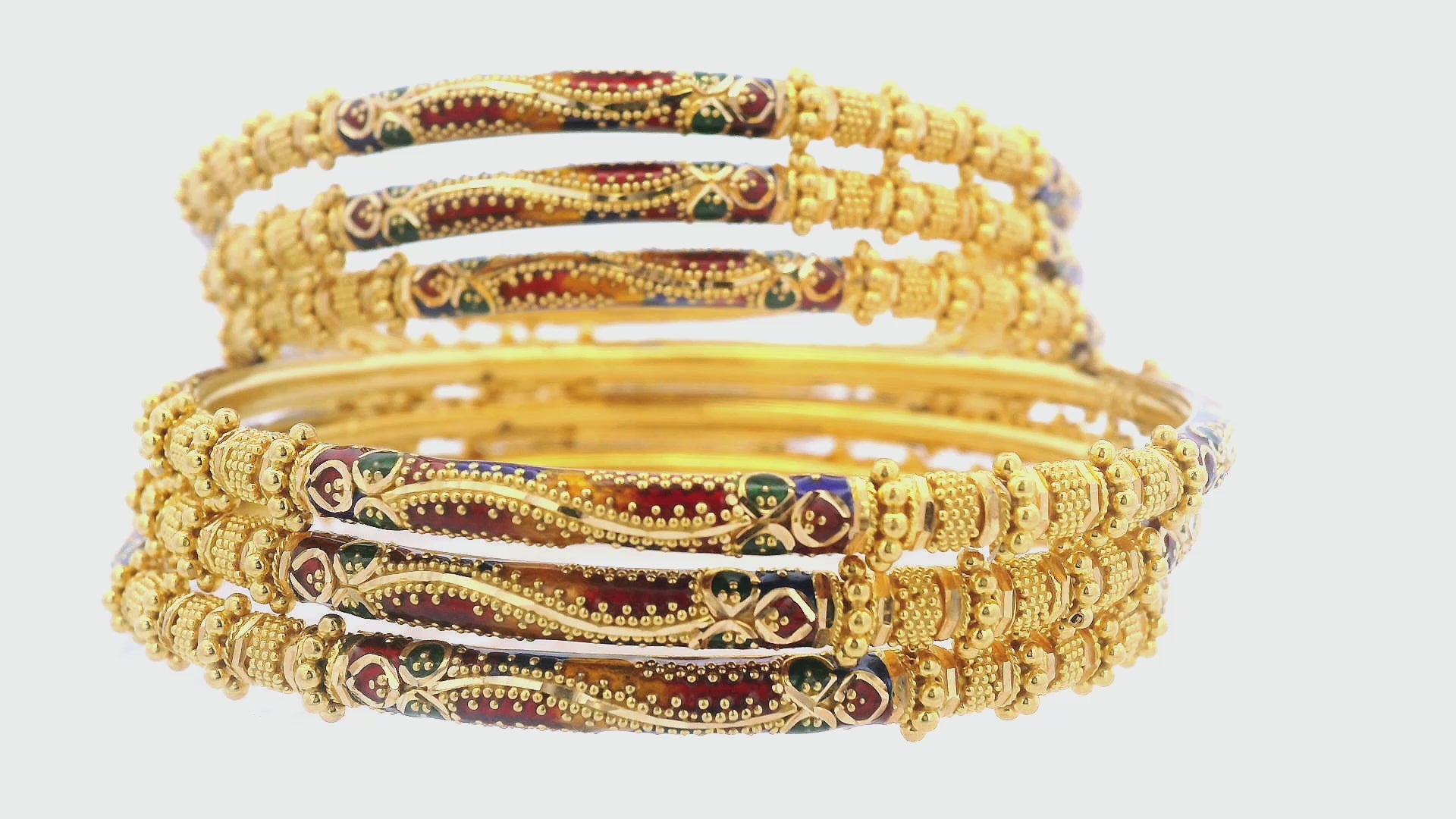 22K Yellow Gold Bangles Set with Meenakari Accents (Set of 6)