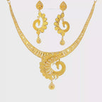 22K Dual-Strand Yellow Gold Layered Necklace with Polished Bar Pendant and Beaded Accents