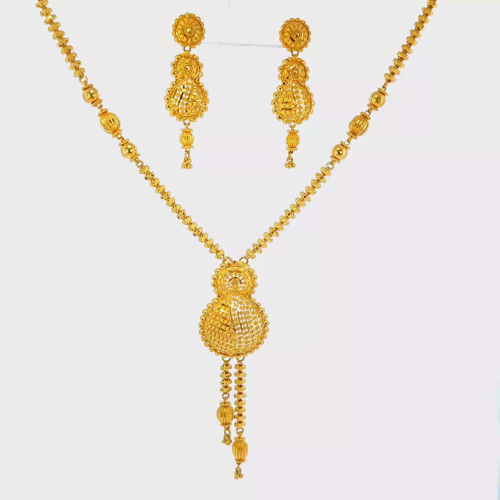 22K Polished Yellow Gold Spherical Bead Necklace