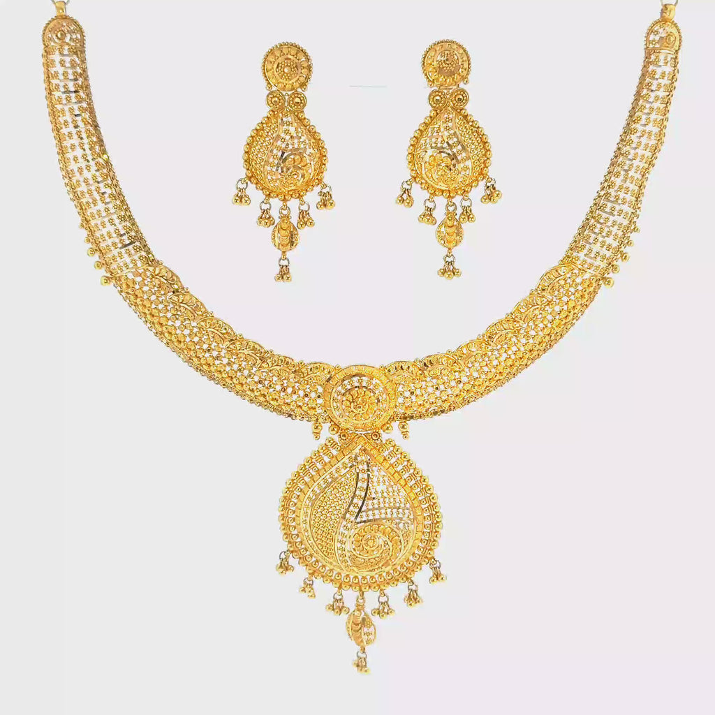 22K Engraved Yellow Gold Chain Necklace