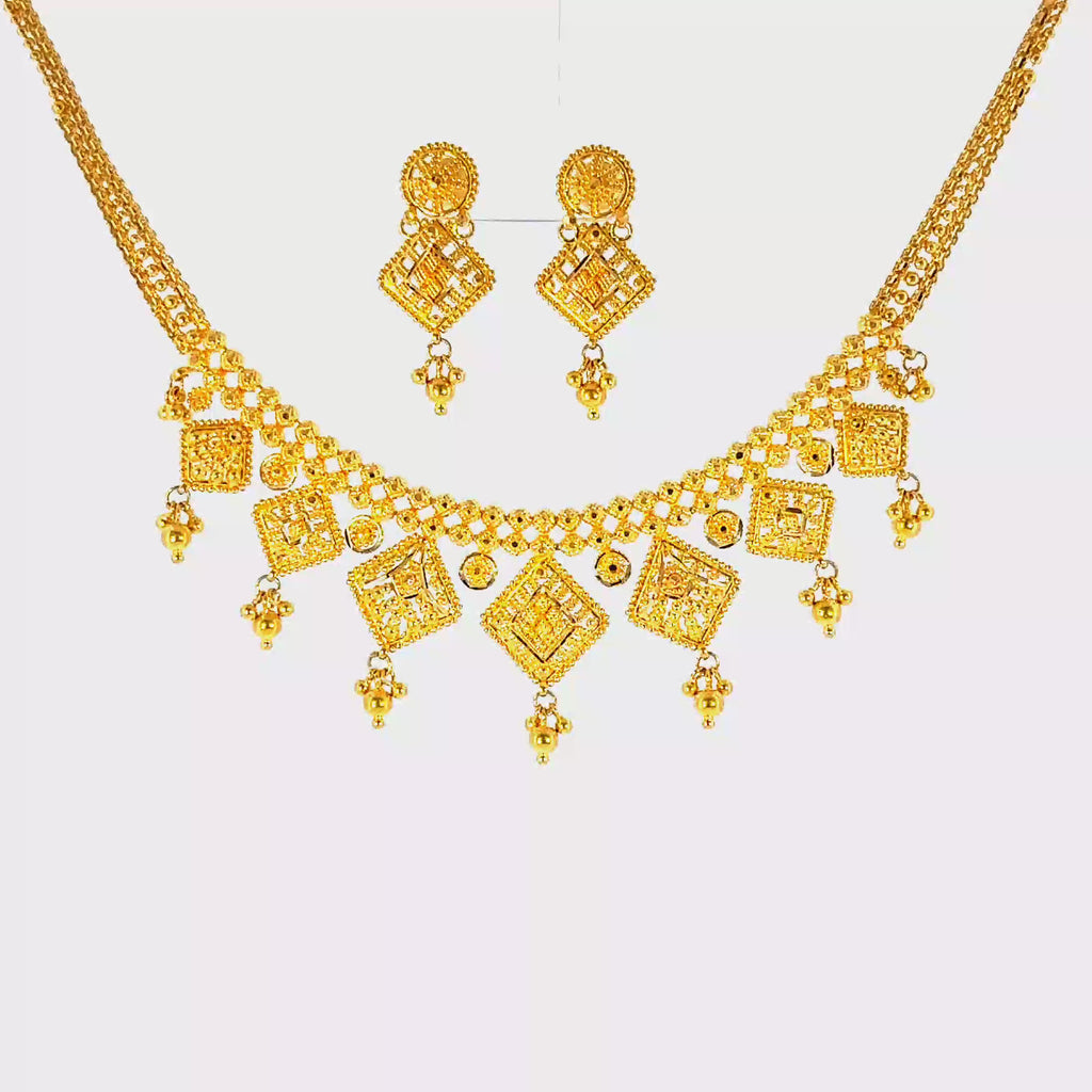 22K Sophisticated Double Layered Yellow Gold Paperclip and Link Necklace