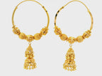 22K Yellow Gold Hoop Earrings with Hanging Decorative Charm