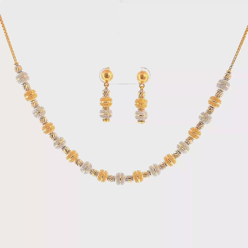 22K Elegant Yellow Gold Round Bead Necklace with Brilliant Round Diamond