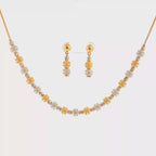 22K Elegant Yellow Gold Round Bead Necklace with Brilliant Round Diamond