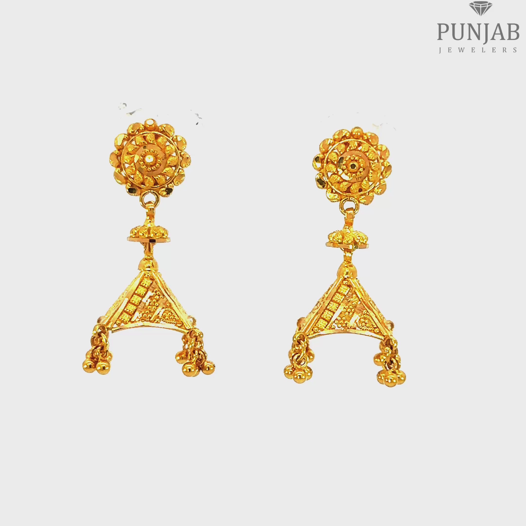 22K Yellow Gold Hanging Earrings with Screw Back