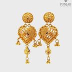 22K Yellow Gold Hanging Earrings with Heart Motif and Dangling Charms