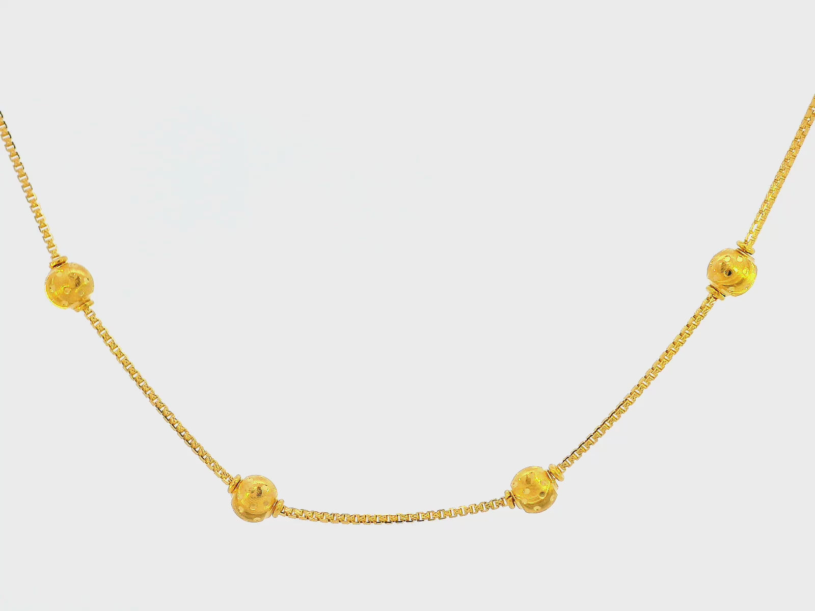 22K Yellow Gold Beaded Necklace with 18-Inch Length