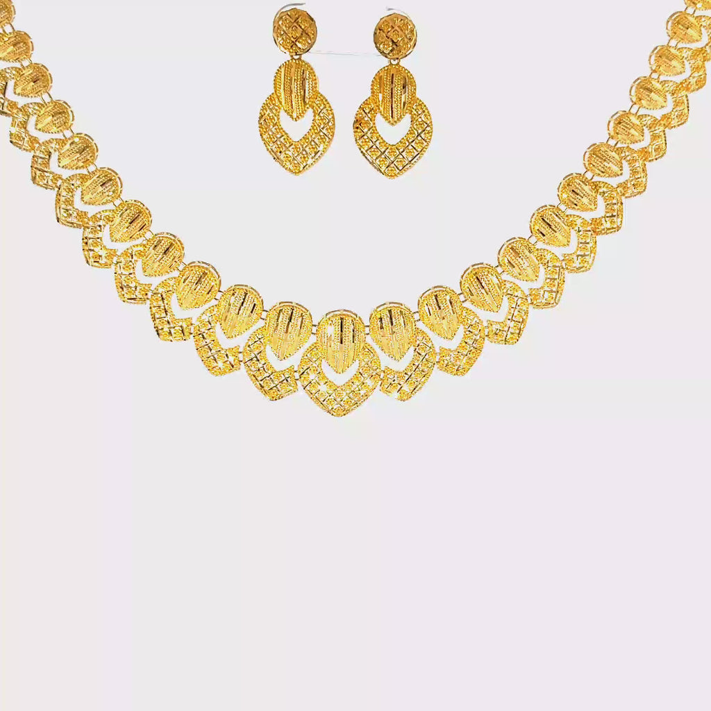 22K Three-Tiered Yellow Gold Layered Necklace with Polished Disc and Bar Accents