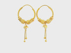 22K Yellow Gold Bali Hoop Earrings with Hanging Charms