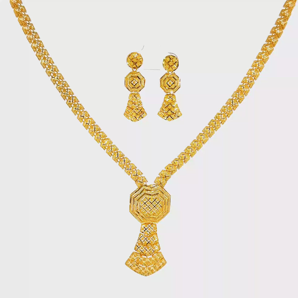 22K Elegant Yellow Gold Layered Beaded Chain Necklace