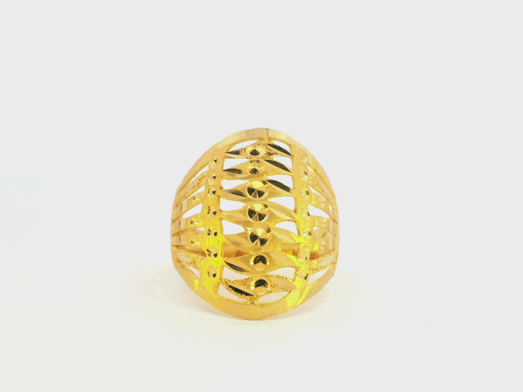 22K Yellow Gold Openwork Ring with Textured Design