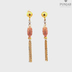 22K Multi-Tone Gold Hanging Earrings with Chain Tassel