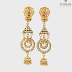 22K Yellow Gold Hanging Earrings with Geometric Design and Bell Charms