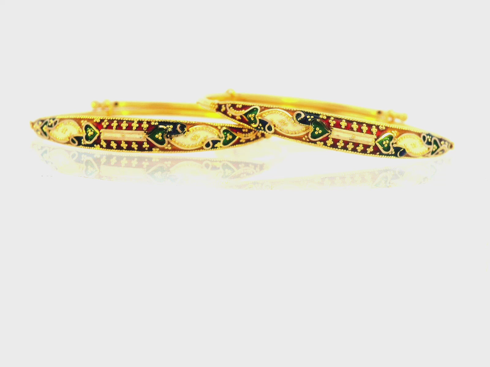 22K Yellow Gold Meenakari Bangles with Vibrant Multicolor Design