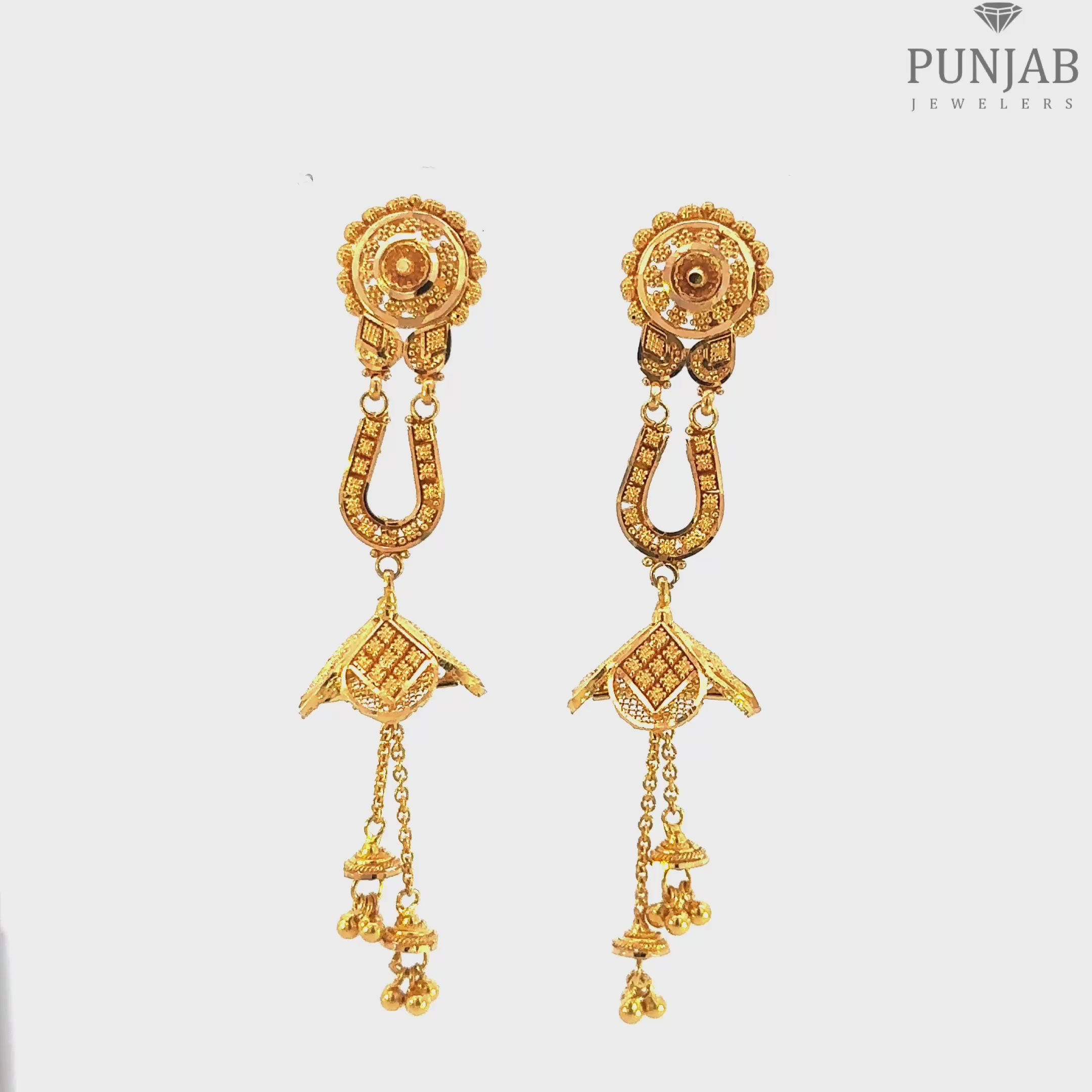 22K Yellow Gold Hanging Earrings with Screw Back