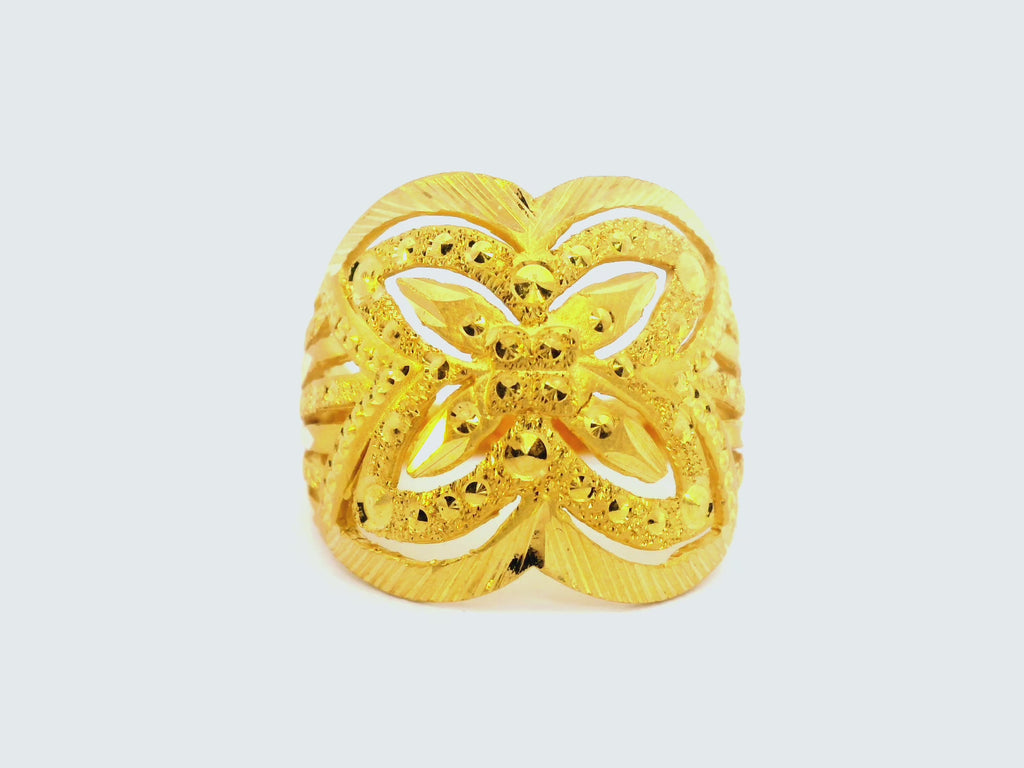 22K Yellow Gold Floral Openwork Ring with Textured Finish