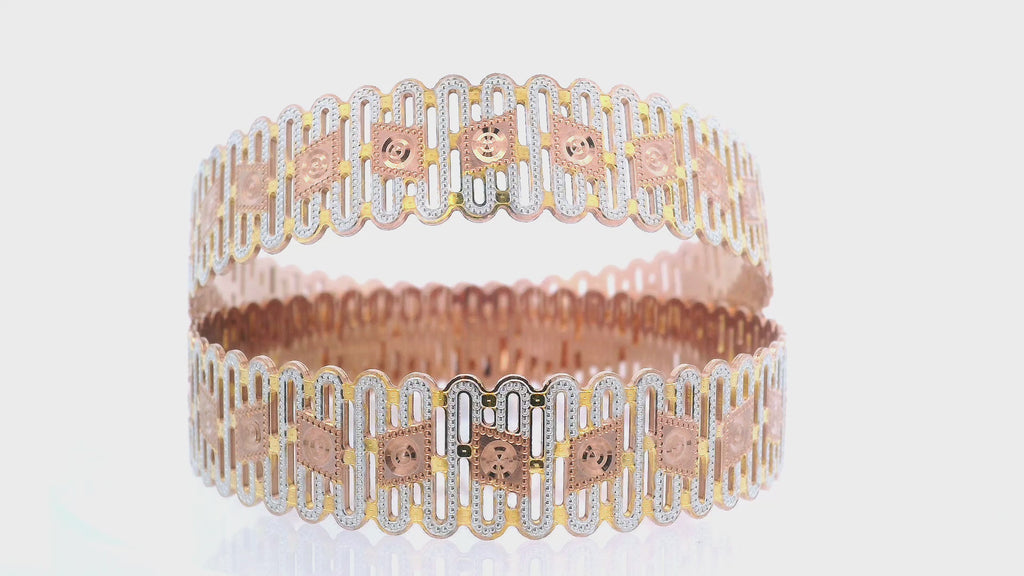 Exquisite 22K Tri-Color Gold Bangles – Set of 2