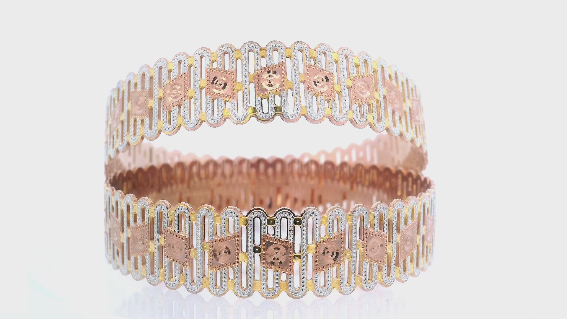 Exquisite 22K Tri-Color Gold Bangles – Set of 2