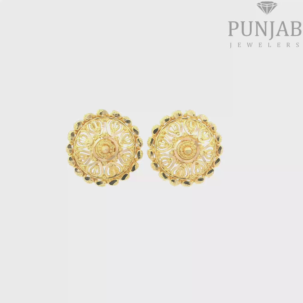 22K Yellow Gold Fancy Stud Earrings with Screw Back