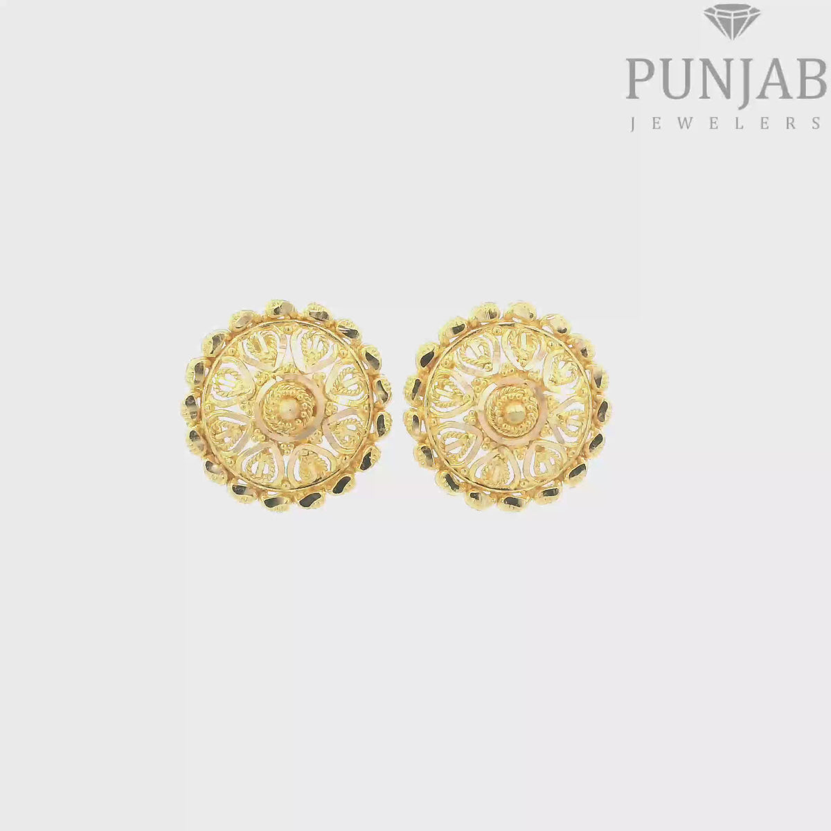 22K Yellow Gold Fancy Stud Earrings with Screw Back